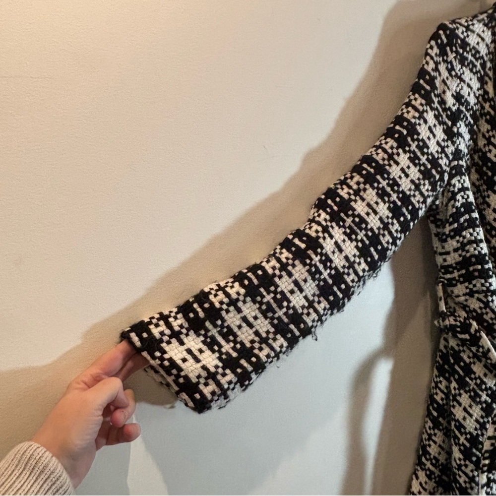 PINK MARTINI Sz L Open Front Houndstooth Belted Trimmed Cascade Lined Jacket - Picture 4 of 10